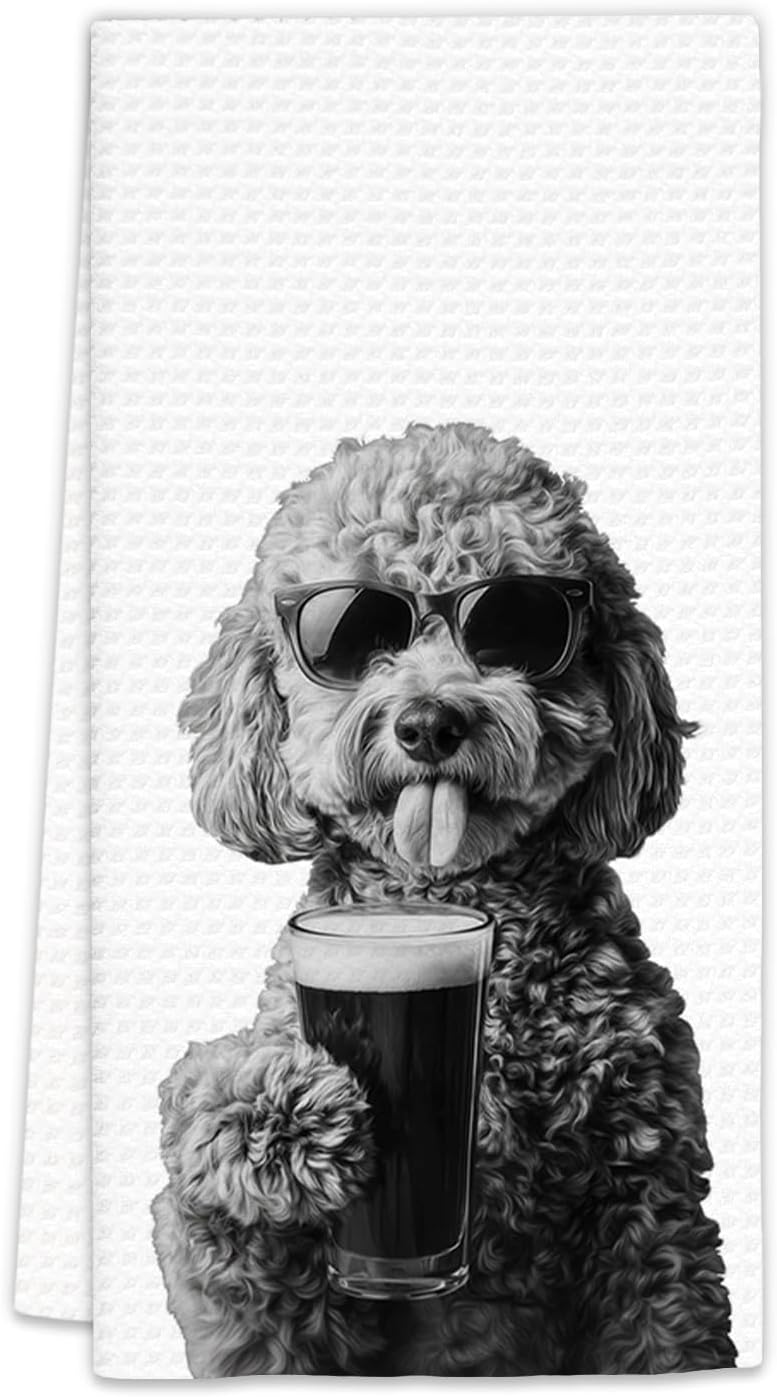 FIicy Goldendoodle Gifts Beer Kitchen Towels, Gifts for Golden Doodle Dog Beer Lovers Decorative Hand Dish Towel for Kitchen Home Bar,Funny Goldendoodle Dog BeerLover Home Bar Kitchens Decor(16x24In) - Image 1